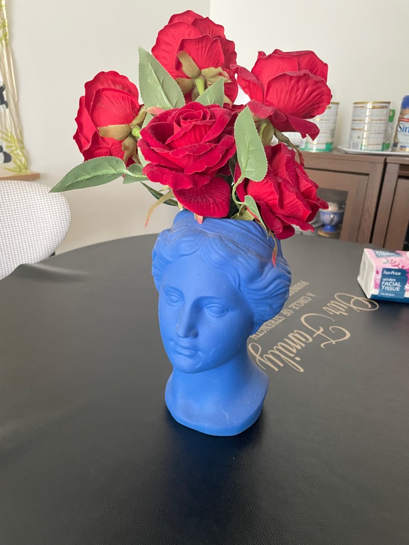 Vase with artificial rose, Furniture & Home Living, Home Decor, Vases