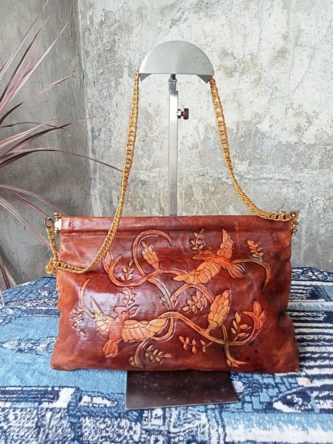 Vintage tooled sales leather purse