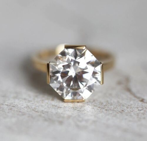 Women s 2 3ct Half Bezel Set VVS Moissanite Wedding Gift Ring