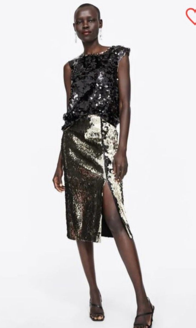 Zara Basic Gold And Silver Sequin Skirt Women s Fashion Bottoms