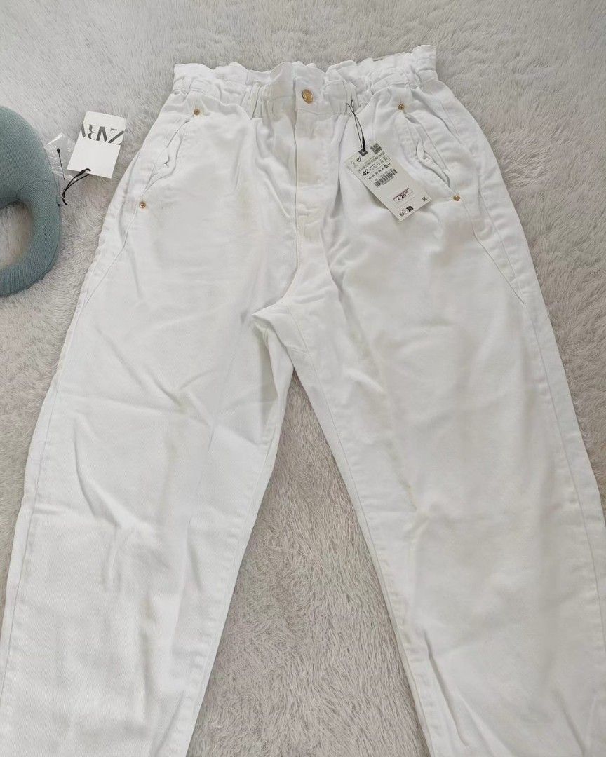 Zara Jeans Z1975 Baggy Paperbag High Waisted, Fesyen Wanita