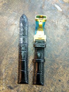 18mm黑色真皮錶帶+不鏽鋼金色皮帶扣