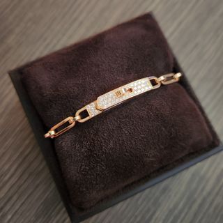 HERMES 18K Rose Gold Diamond PM Kelly Chaine Bracelet ST 1274768