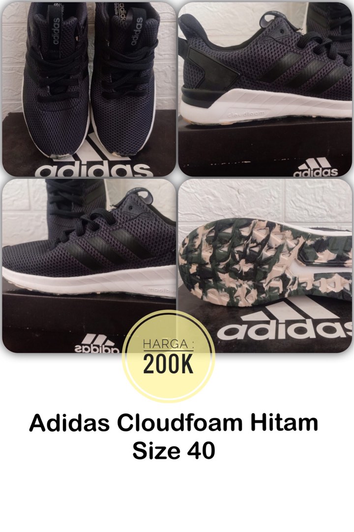 Adidas CloudFoam Warna Hitam Size 40 Fesyen Pria Sepatu