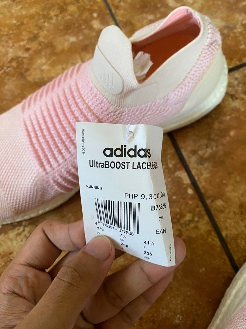 Pink ultra boost laceless discount