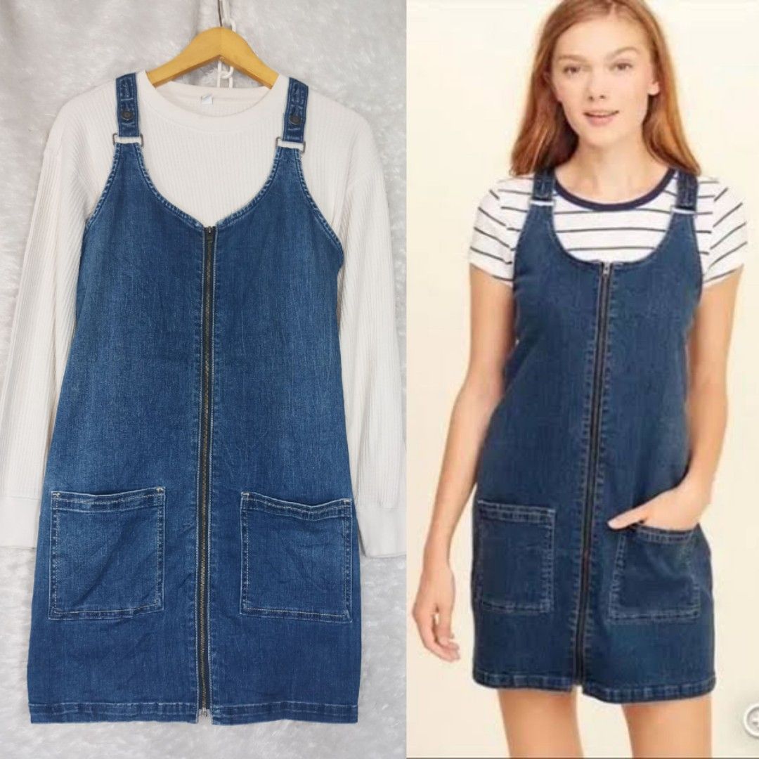 Authentic Hollister denim dungaree dress zipper denim overall