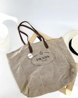 Authentic preowned Prada soft Linen Blend XL Beach bag