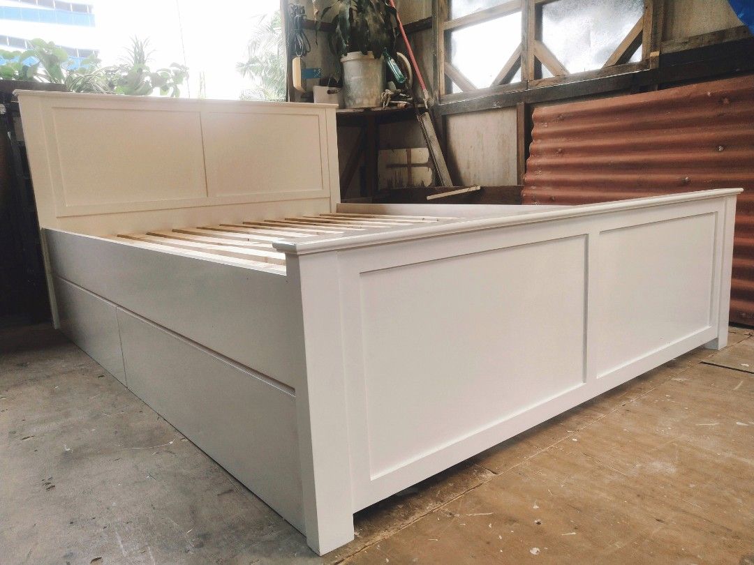 Bed Frame, Custom Bed Frame, Kama, Higaan, Papag (Category: Bed Frames & Mattresses) located in Mandaluyong City. Submitted by crispinswoodworks (Listing ID 1260566074, Image 1). Description: Custom Bed Frame, Single, Double, Queen, with or without drawer, fixed mount bed frame, collapsible bed frame. Message for more information po..