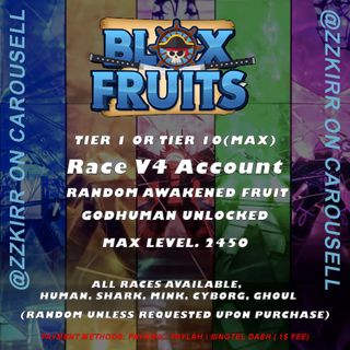 Blox Fruit Account Lv:2450Max, Cyborg V4 - Fall Awaken Magma, GodHuman, Cursed Dual Katana, Hallow scythe, Soul Guitar, Unverified Account