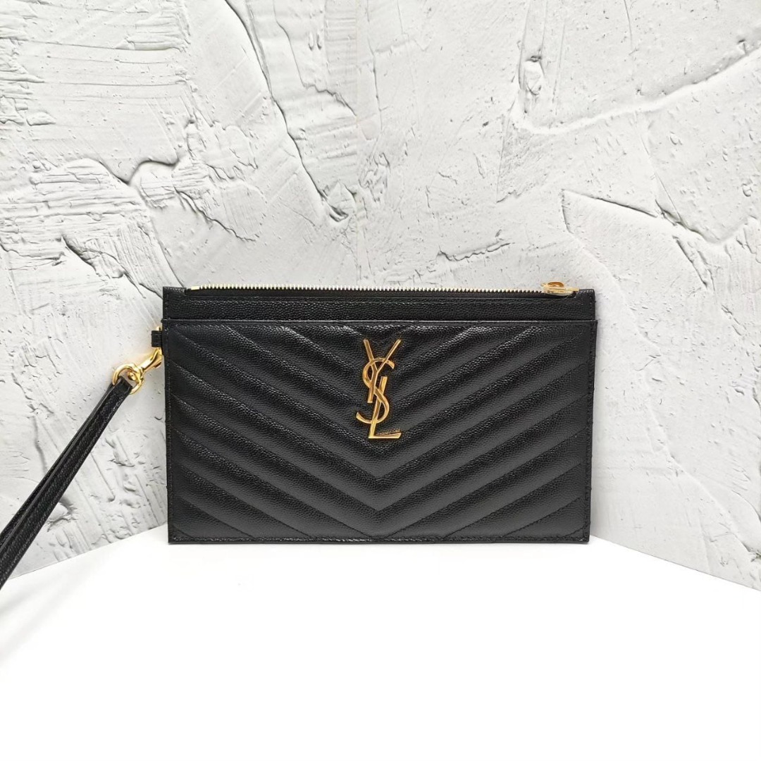 BNIB - YSL Monogram Slim Envelope Clutch 23 cm black grained ghw ...