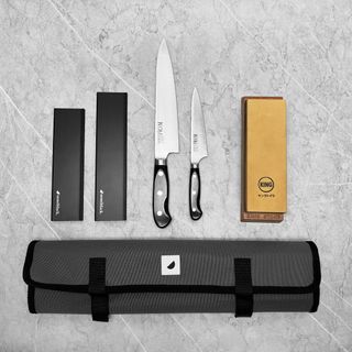 hecef Silver Kitchen Knife Set of 5, Satin Finish Blade with Hollow Handle,  Includes 8 Chef, 8Bread, 8Santoku, 5Utility and 3.5Paring Knife  (Silver), Furniture & Home Living, Kitchenware & Tableware, Knives 