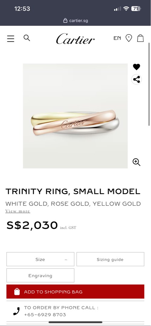 Cartier trinity cheap ring price