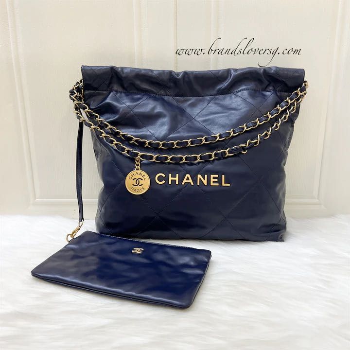Chanel 22 Small Hobo Bag in Navy Calfskin AGHW