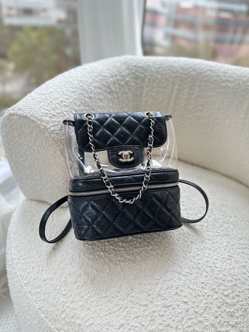 Chanel Aquarium PVC Backpack Black Crumpled Calfskin Silver