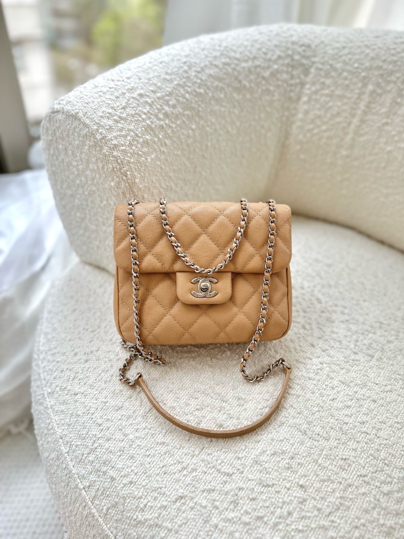 Chanel Quilted Small Urban Companion Flap Bag Beige Caviar Silver Hardware,  名牌, 手袋及銀包- Carousell