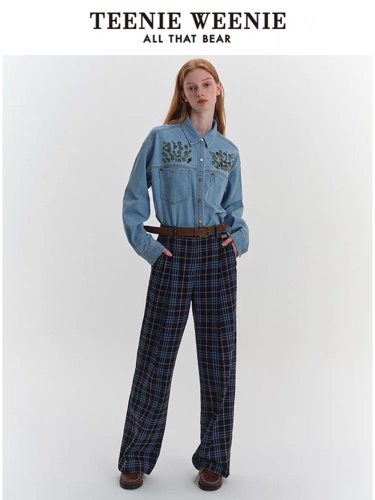 Blue plaid pants womens hotsell