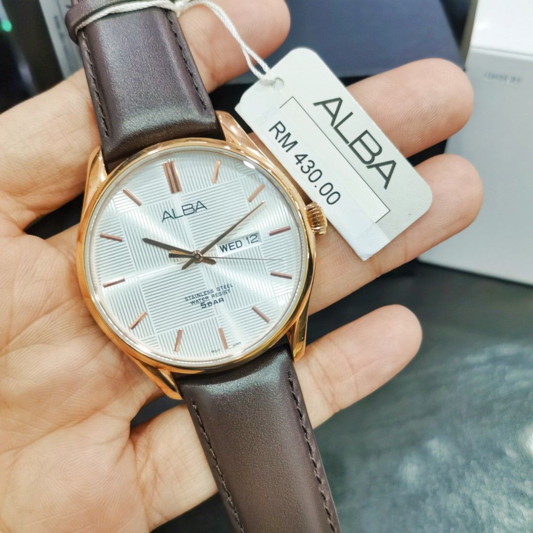 CLEARANCE Alba Genuine leather strap Watch Rosegold Men s