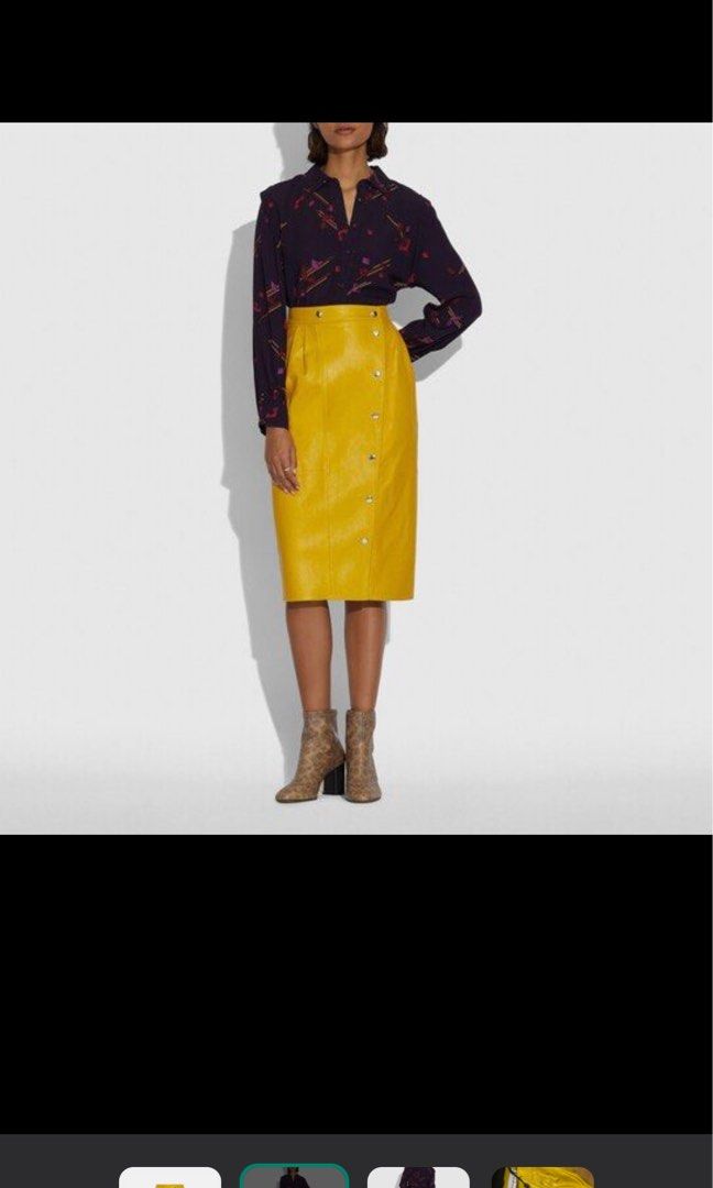 Yellow leather skirt zara cheap