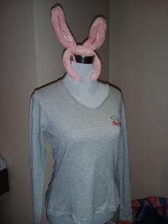 Disneyland Grey Sweater Long-Sleeved V-Neck w/ Easter Bunny Pink Headband
