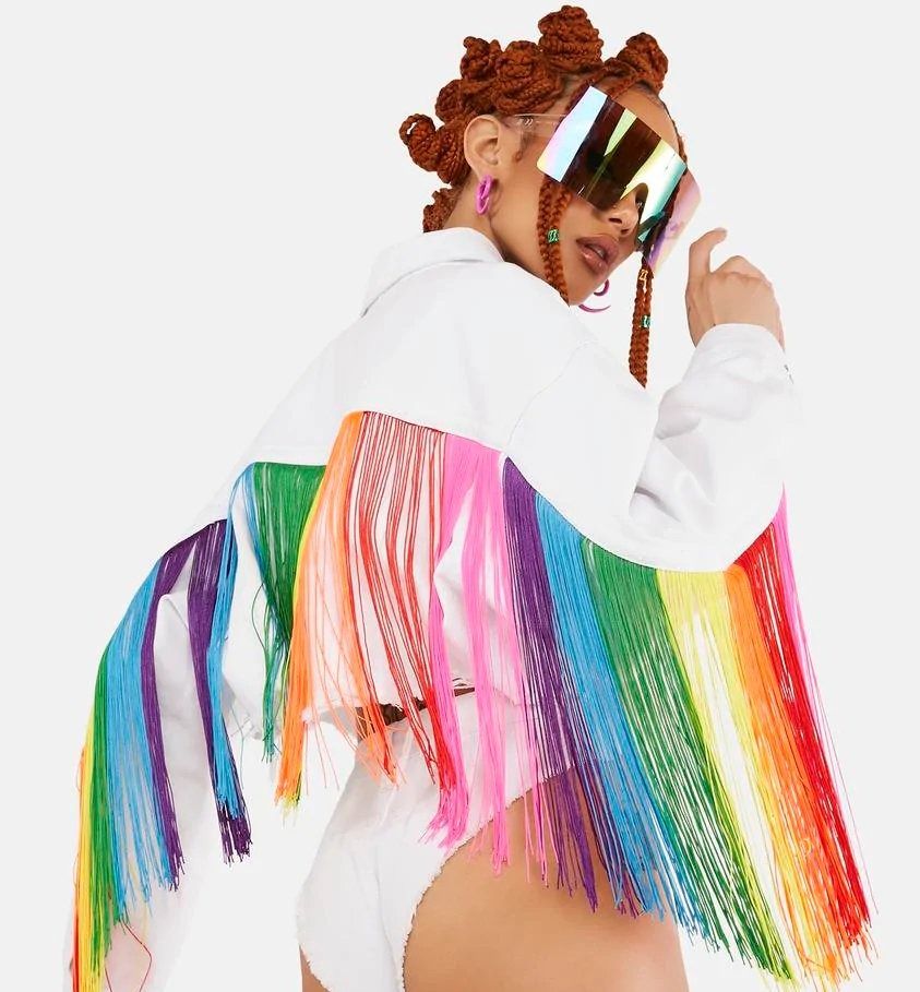 Rainbow fringe jacket outlet