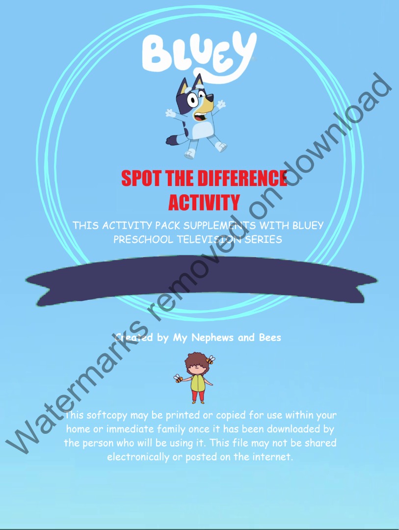 Downloadable printable for young learners Bluey Spotthedifference