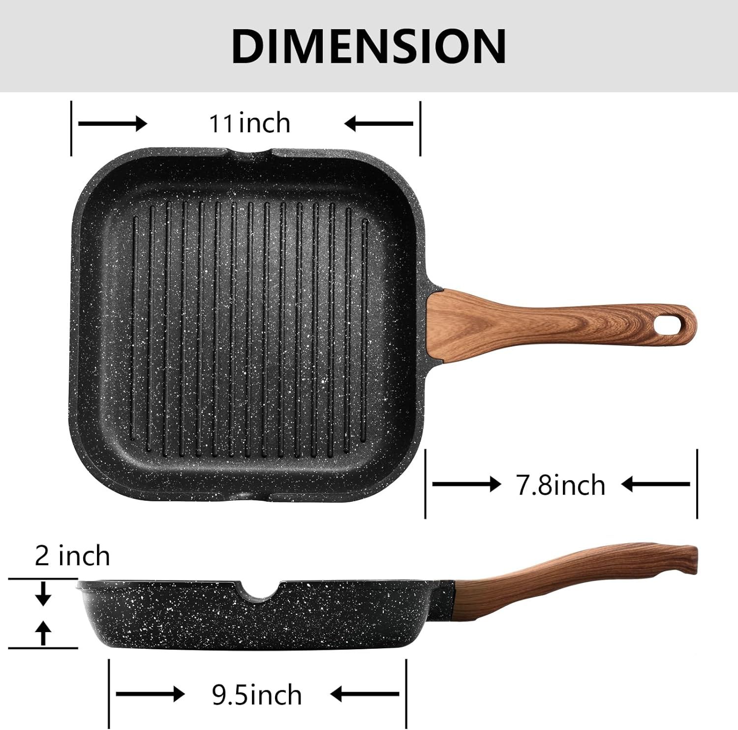 ESLITE LIFE Nonstick Grill Pan with Lid for Stove Tops 11 Inch