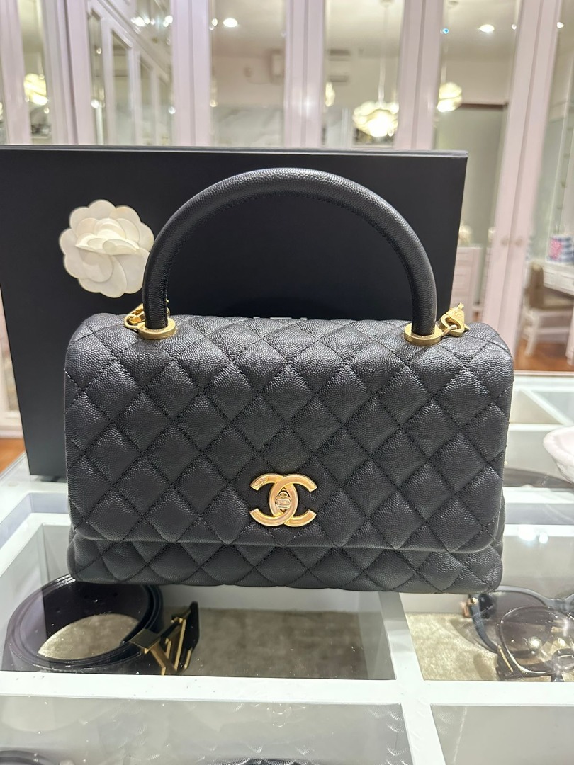 Excellent Chanel coco handle medium ghw complete set dv, Barang Mewah
