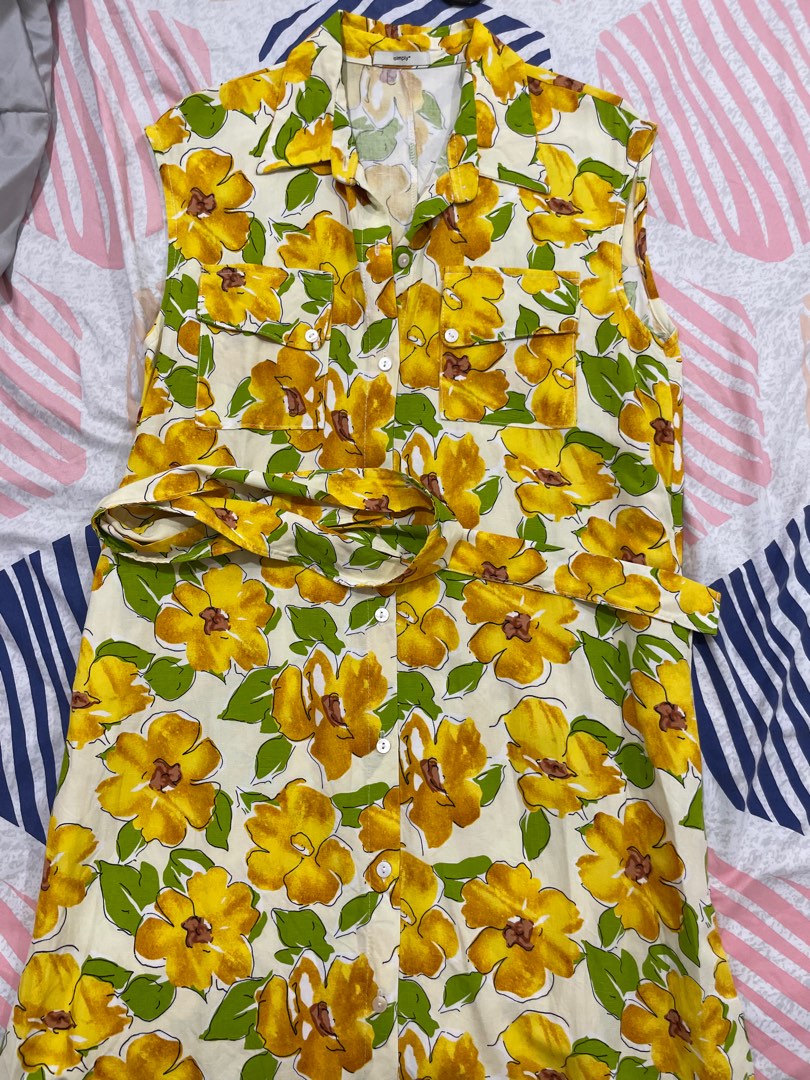 White and online yellow floral dress