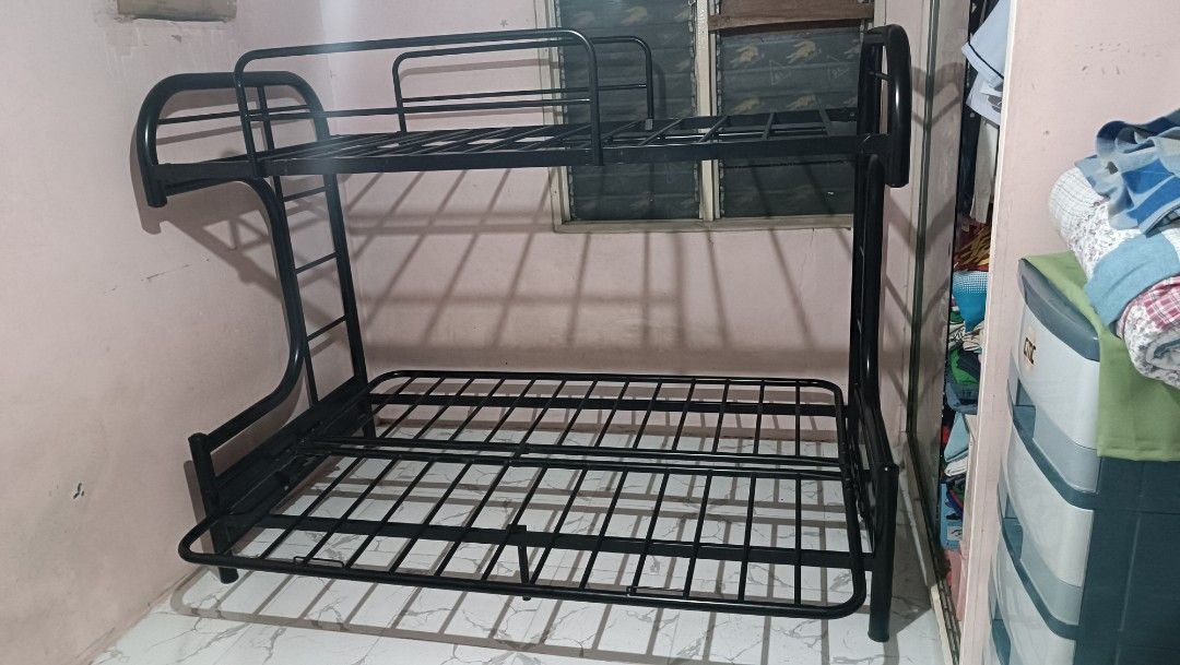 Folding metal bunkbed double deck sofa bed frame, Furniture & Home