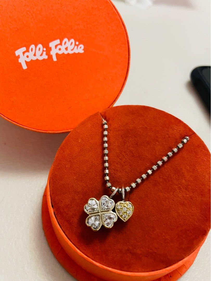 Folli Follie Necklace Heart Clover Cubic Silver gold silver