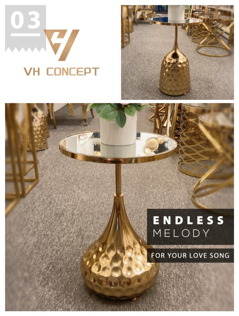 Gold Mirror Top Side Table, Furniture & Home Living, Furniture, Tables