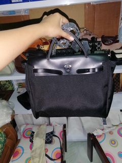 Hermes Herbag Zip 31 Black Coated Canvas