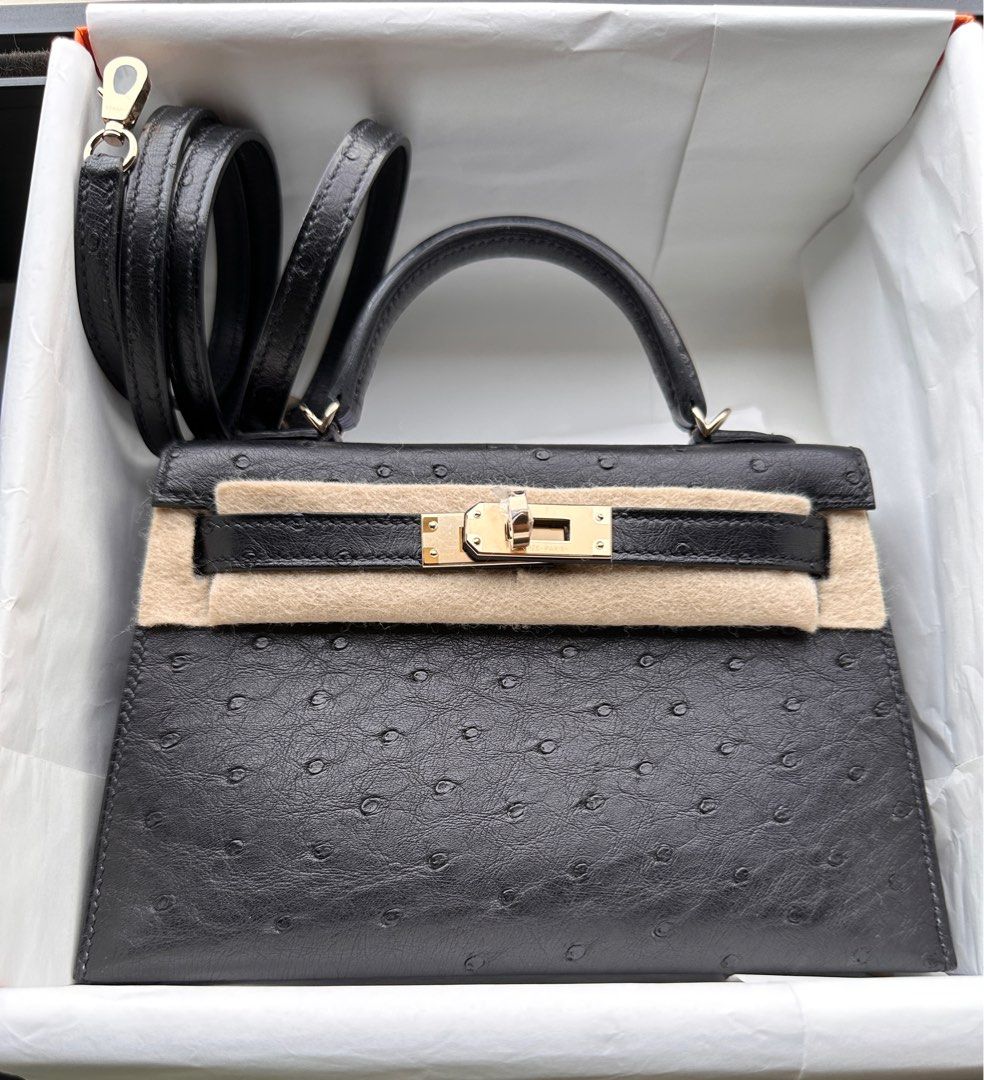 Hermes mini Kelly II noir GHW Epsom, Luxury, Bags & Wallets on Carousell