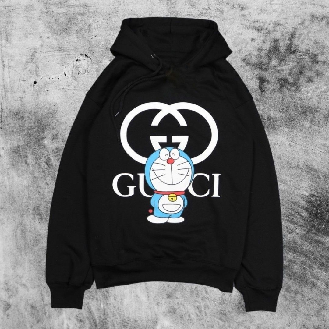 Hoodie Gucci X Doraemon Hitam, Fesyen Pria, Pakaian Baju Luaran