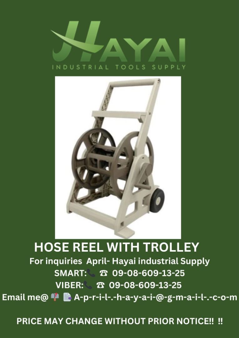 Hose reel with trolley (Category: Construction Tools & Equipment) located in Caloocan City. Submitted by aprilv96843328 (Listing ID 1260488516, Image 1). Description: Hose reel with trolley Specs: RL-340 PRICE: 2,000 For inquiries April- Hayai industrial Supply 📞 ☎ 0-9-0-8-6-0-9-1-3-2-5 Email me@ 📫 📑 A-p-r-i-l-.-h-a-y-a-i-@-g-m-a-i-l-.-c-o-m PRICE MAY CHANGE WITHOUT PRIOR NOTICE‼️ ‼️ .