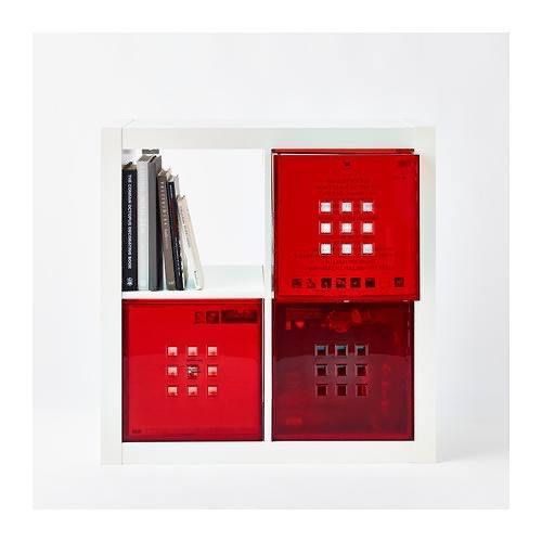 IKEA Lekman Red Drawer Box Plastic Clear Transparent Storage for Kallax