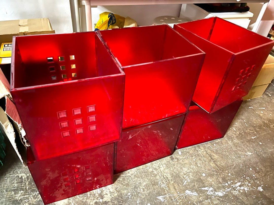 IKEA Lekman Red Drawer Box Plastic Clear Transparent Storage for Kallax