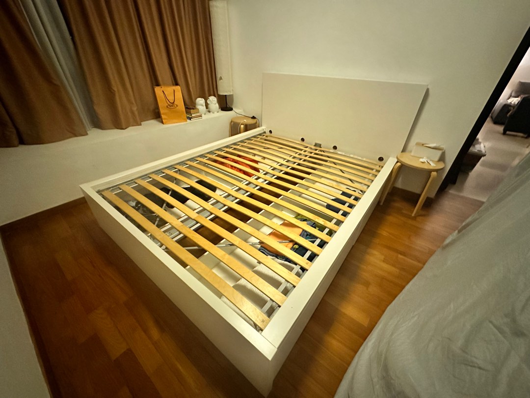 Ikea MALM bed frame + 4 drawers + bed base, Furniture & Home Living