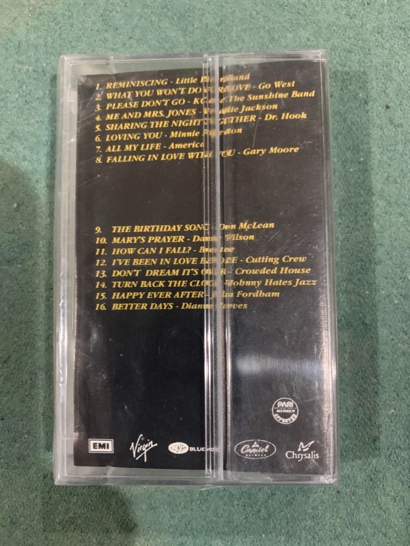 JUST RHYTHMS Vol. 1 (Hard to Find Selection) (Category: CDs & DVDs) located in Iligan City. Submitted by rarefind (Listing ID 1260608666, Image 3). Description: Cassette Tape Condition - Brand New Philippines Compilation - All Original Artist Track list: Sida A 1. REMINISCING - Little River Band 2. WHAT YOU WON'T DO FOR LOVE - Go West 3. PLEASE DON'T GO - KC and The Sunshine Band 4. ME AND MERS. JONES - Freddie Jackson 5. SHARING THE NIGHT TOGETH