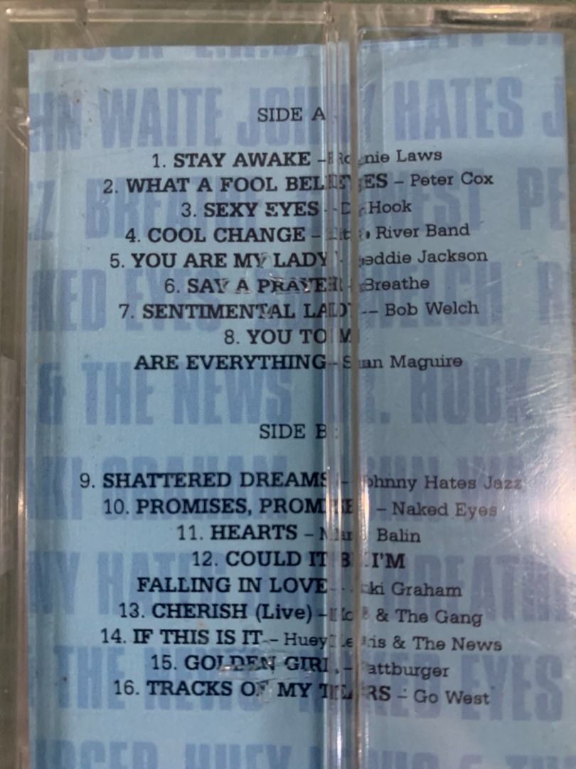 JUST RHYTHMS Vol. 2 (Hard to Find Selection) (Category: CDs & DVDs) located in Iligan City. Submitted by rarefind (Listing ID 1260609027, Image 2). Description: Cassette Tape Condition - Brand New Philippines Compilation - All Original Artist Track list: Side A 1. STAY AWAKE - Ronnie Laws 2. WHAT A FOOL BELIEVES - Peter Cox 3. SEXY EYES - Dr. Hook 4. COOL CHANGE - Little River Band 5. YOU ARE MY LADY - Freddie Jackson 6. SAY A PRAYER - Breathe 7.
