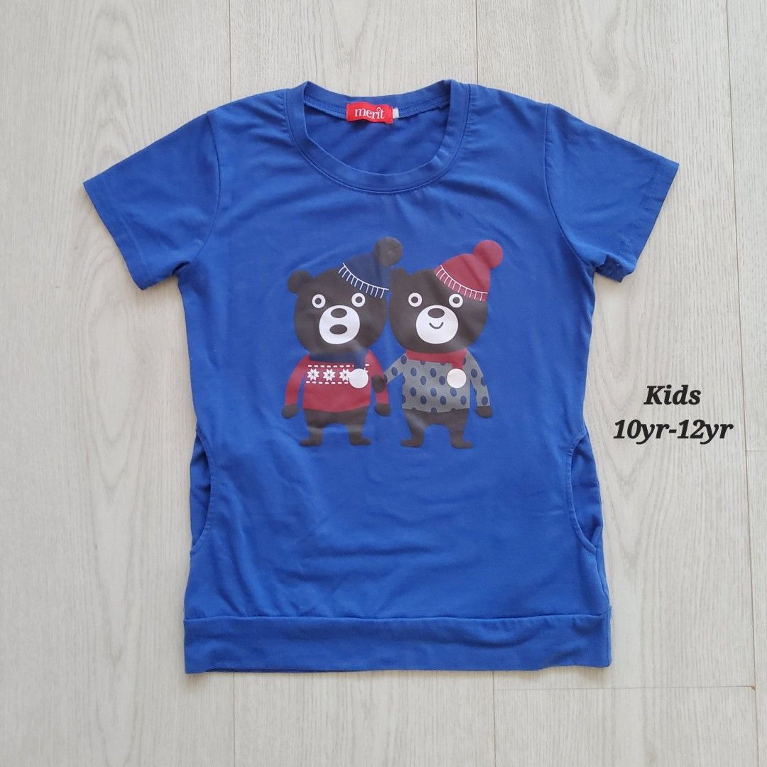 Kids 10yr to 12yr Children Tshirt Blue Colour Printed Winter