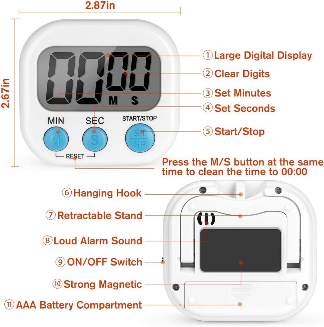 Magnet Kitchen Timer 99-minute Digital Count Up & Countdown Timers  Adjustable Angle Loud Alarm Desktop & Hanging Cooking Timer Clock For Time  Manageme
