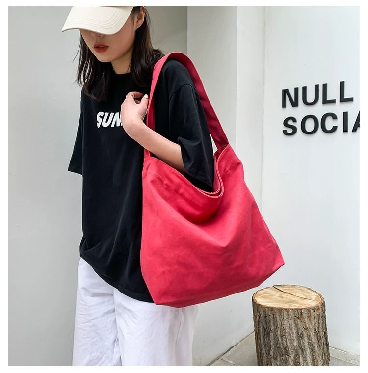 Large capacity thicker canvas shoulder bag Red Women s Fashion