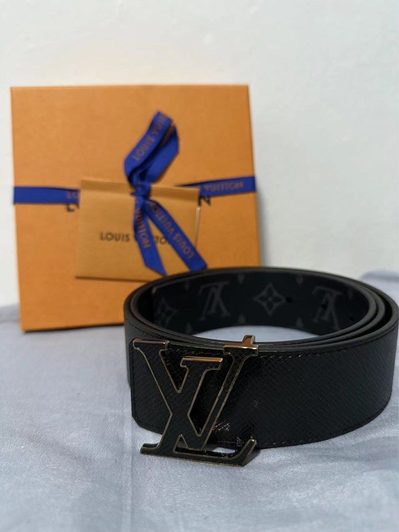 Louis Vuitton LV Initiales Reversible Belt Monogram Eclipse Taiga 40MM  Black for Men