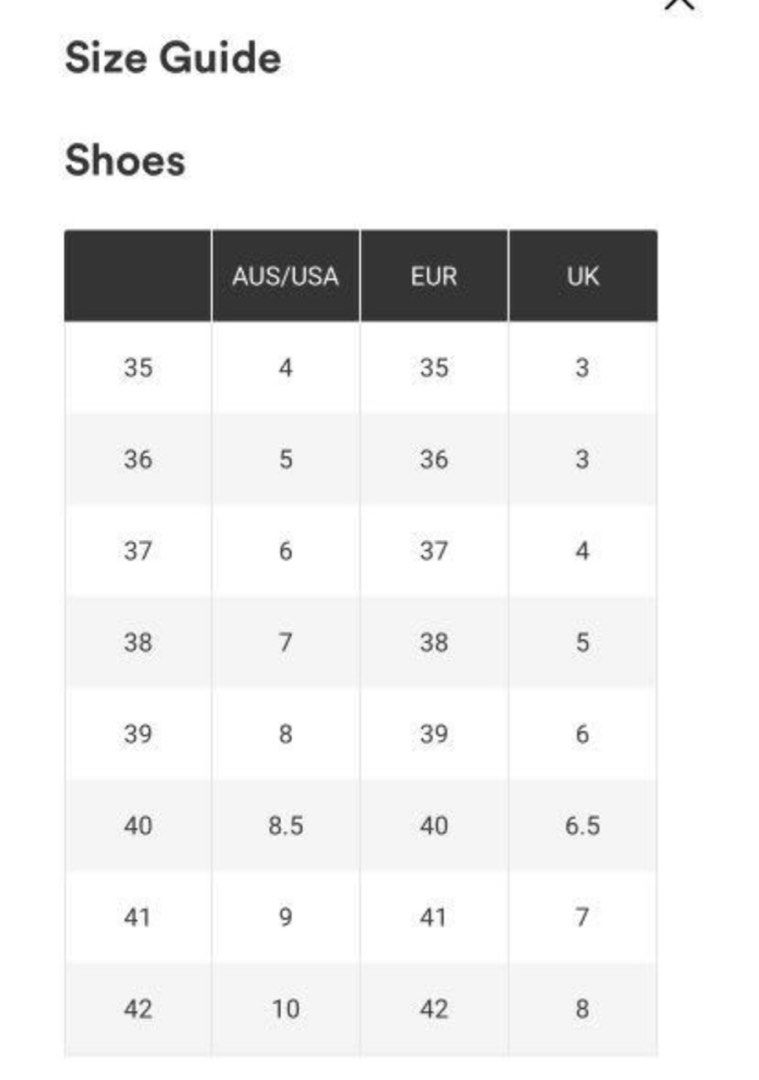 Size chart sales rubi sandal