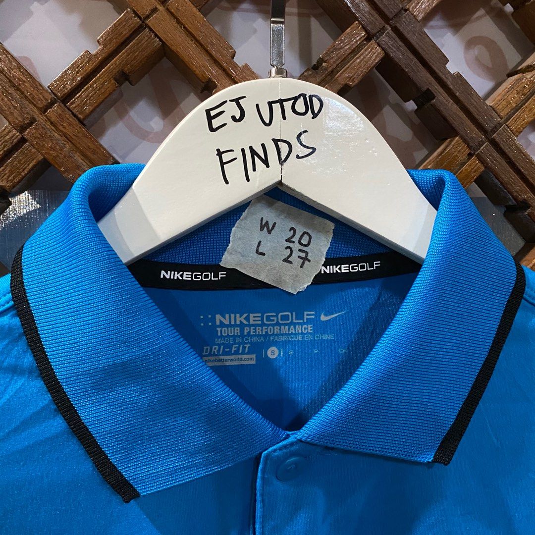 Nike Golf Tour Performance Dri Fit Tipped Collar Blue Polo Shirt Size S
