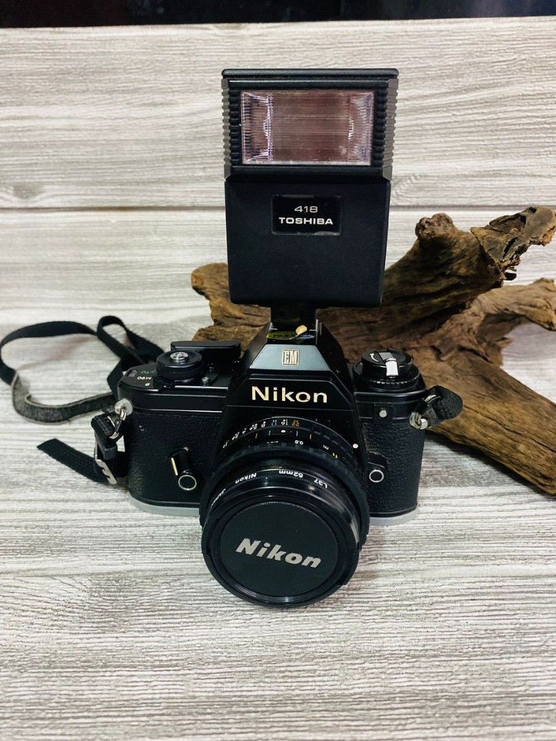 Nikon EM M90 50mm Film Camera with 418 Toshiba Flash, DISPLAY ONLY