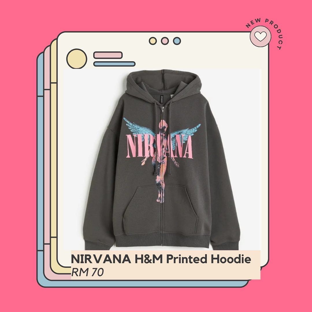 NIRVANA H&M Printed Zip-through Hoodie, Men's Fashion, Tops & Sets, Hoodies  on Carousell