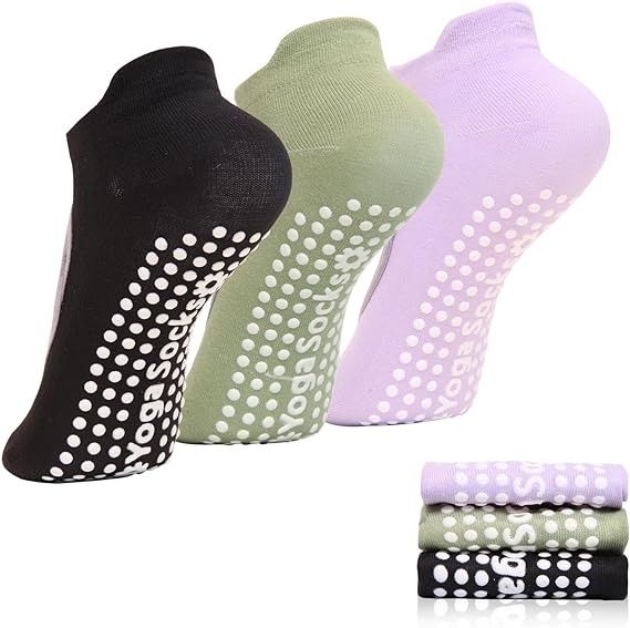 Women Yoga Socks with Grips Solid Color Non-Slip Sticky Sock for Pilates,  Barre 