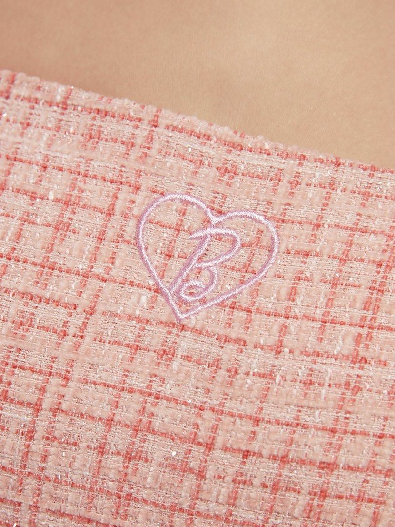 Pomelo x Barbie sustainable Tweed romper bow shorts jumpsuit in pink